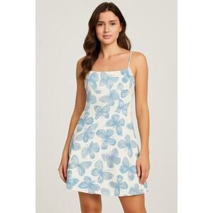 NEW- NWOT Shekou White Blue Butterfly Mini Dress XS
